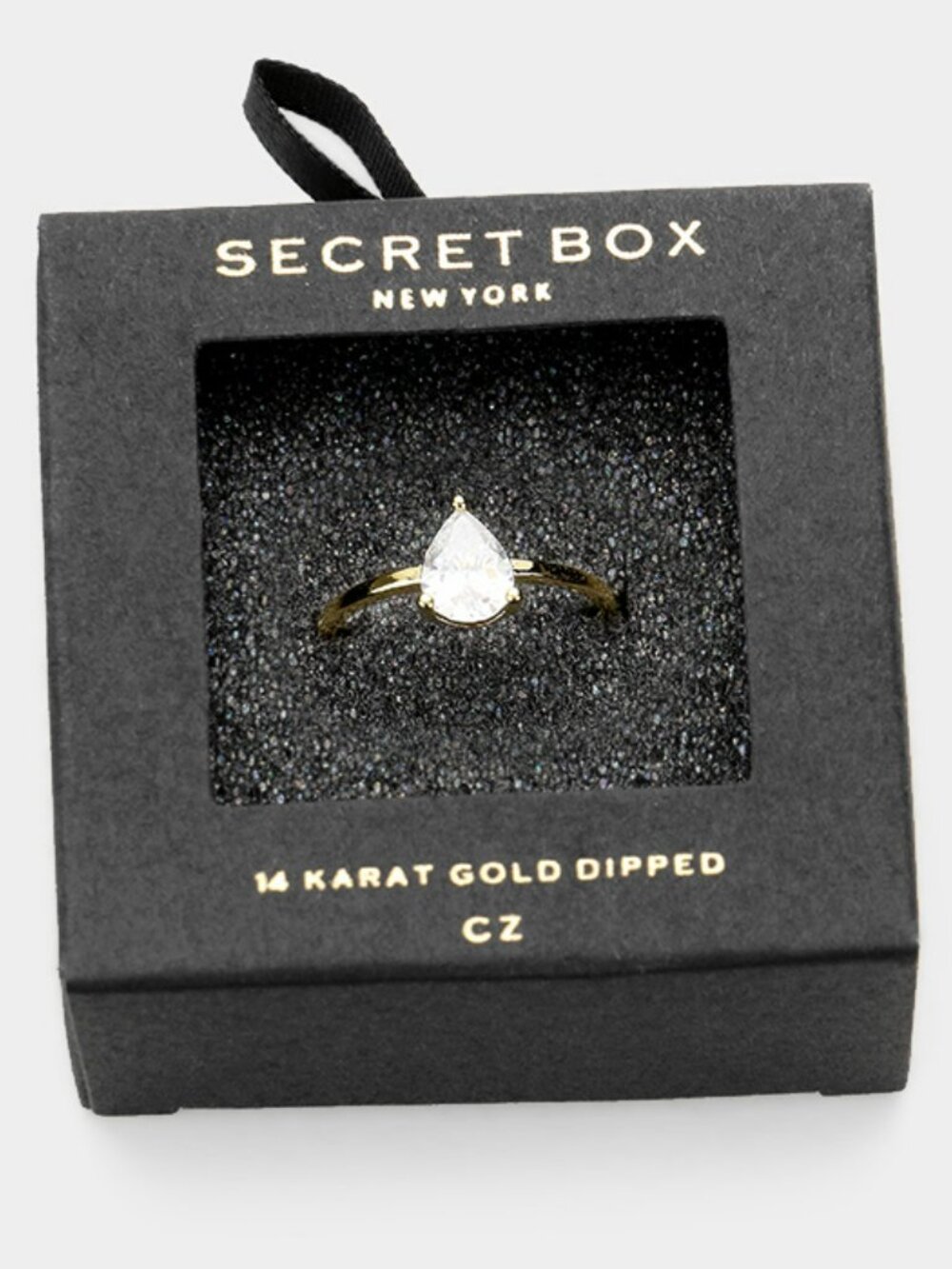 Teardrop Solitaire Ring - 14K Gold Dipped with Cubic Zirconia